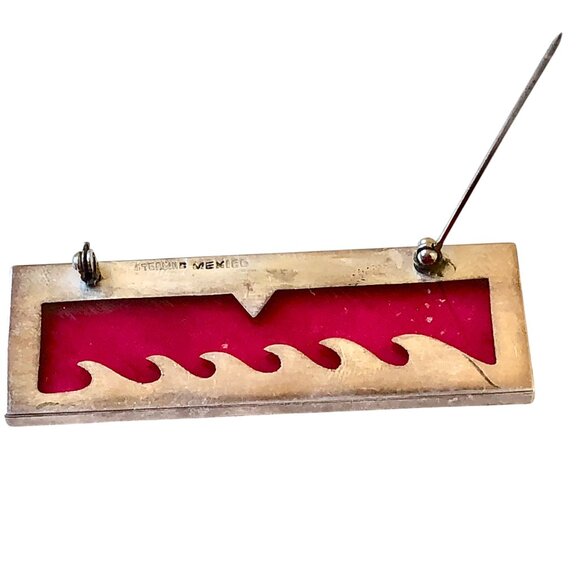 Vintage Mexico Sterling Silver Brooch Transparent Red Enamel Modernist - Picture 4 of 11